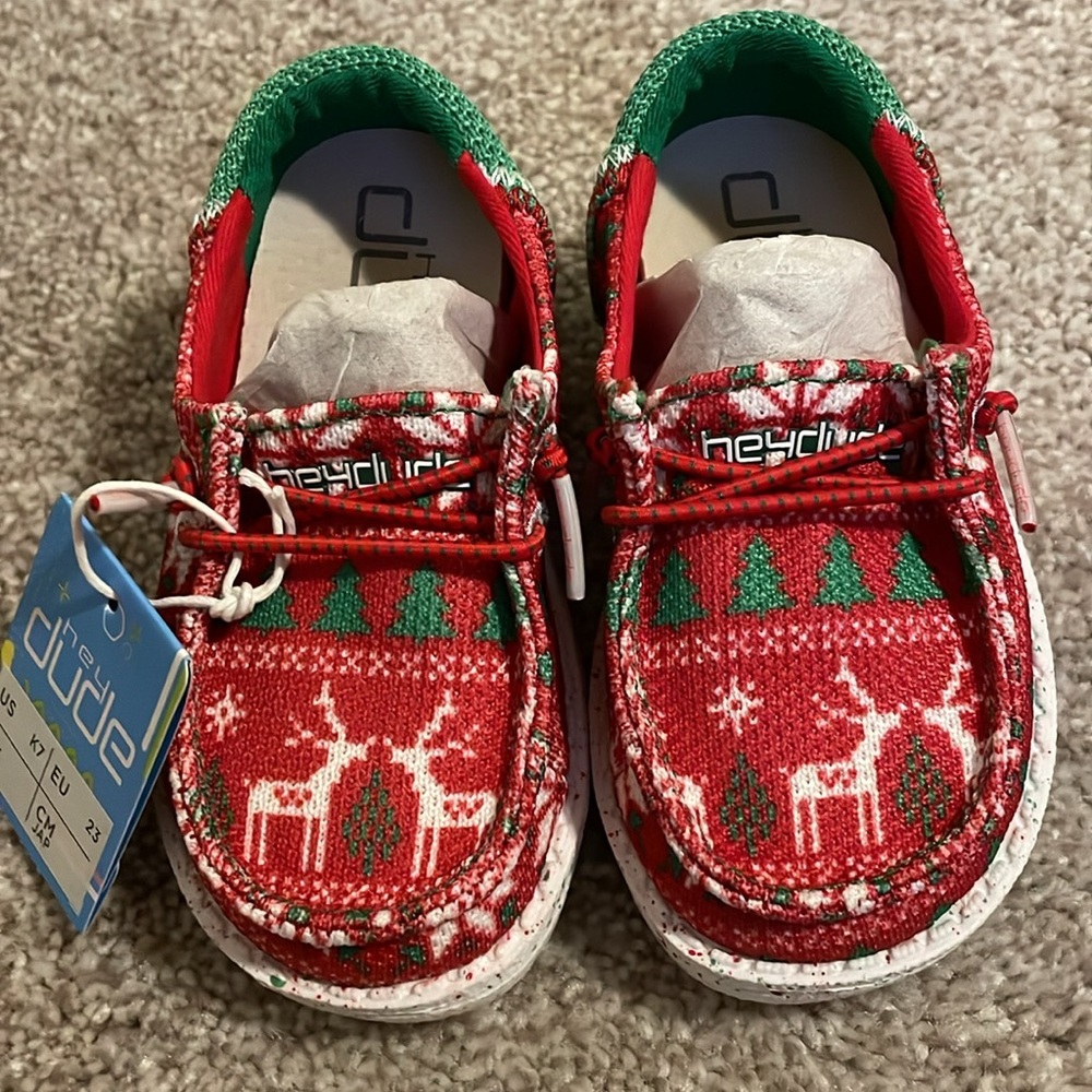 Brand new Christmas Jolly Jingle Toddler holiday Hey dudes shoes size K 7 Eur 23